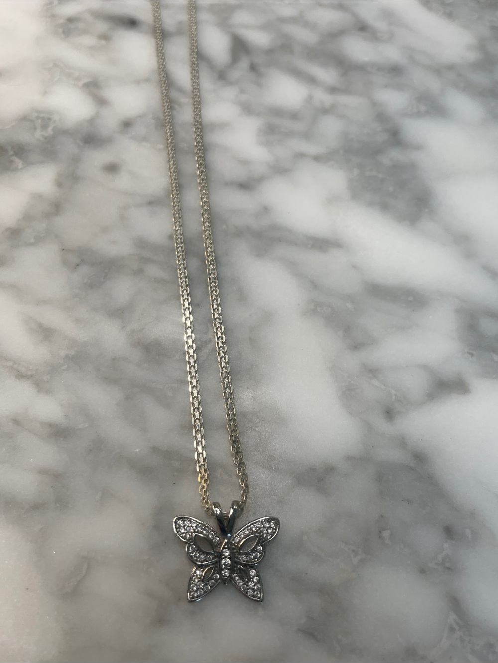 Crystal Butterfly Pendant Necklace in Silver